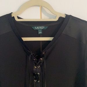 NWOT, Ralph Lauren, XL, lace-up, black, long-sleeved shirt.